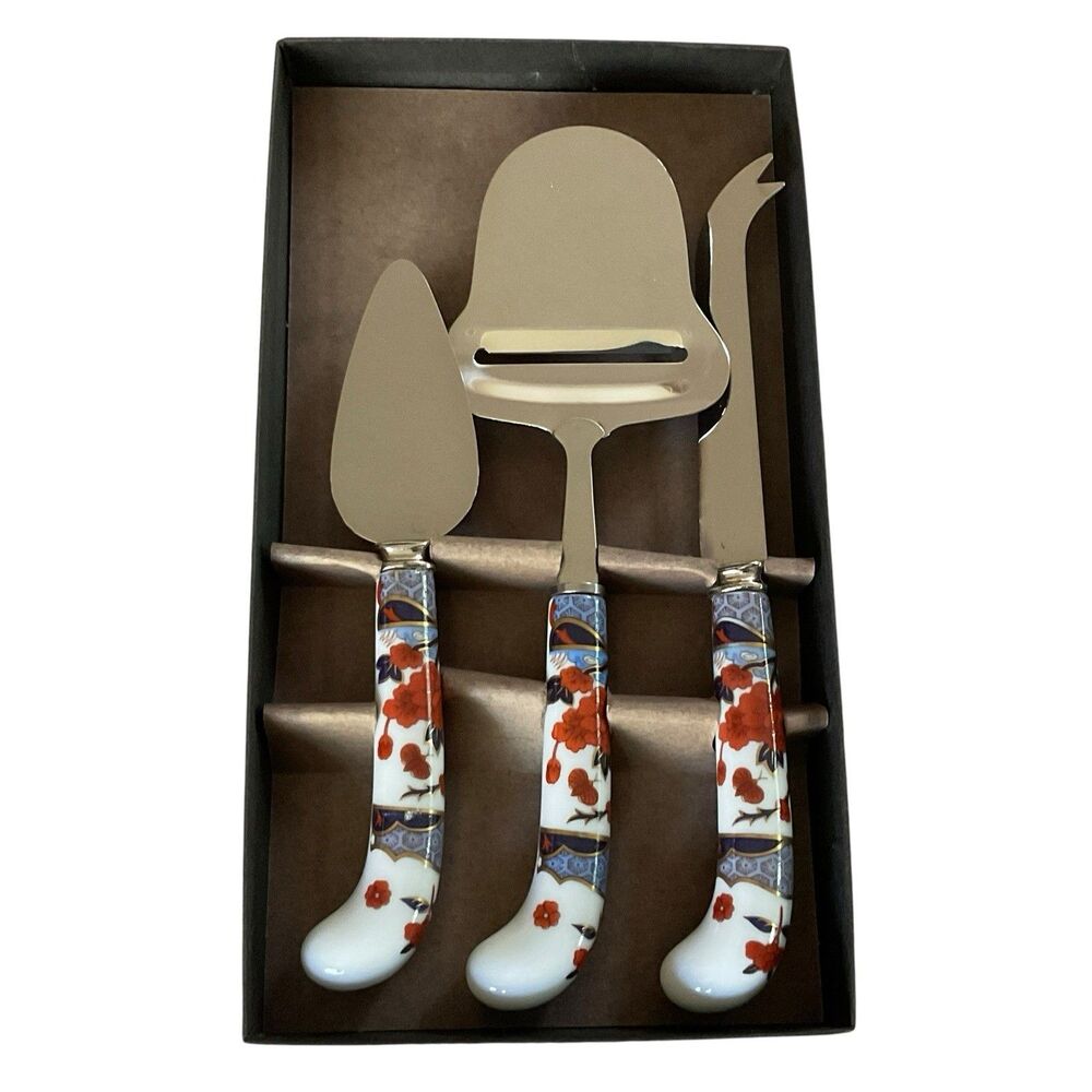 House Of Prill MANDARIN Porcelain Handle 3 Pc Cheese Serving Set NEW Old Stock